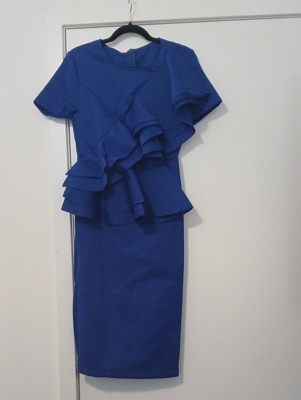 Elegant Royal Blue Ruffle Peplum Dress